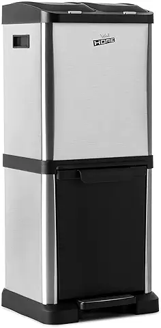 Cubo de Reciclaje Ecológico 32 Litros de 3 Compartimentos (2 de 8 L + 1 de 16 L), Reciclaje de Basura / Cubos de Reciclaje, Gran Capacidad, para Papel  