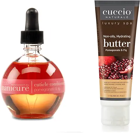Cuccio Kit Esencial de Hidratación de Granada e higo - Aceite de Cutícula de 75 ml y tubo de Mantequilla de 4 oz  