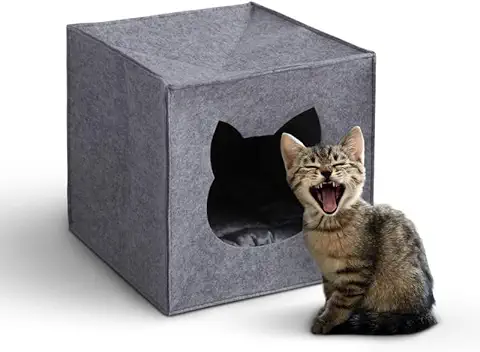 Cueva para Gatos de Fieltro para Estanterías (33 x 33 x 33 cm) con Certificado Öko-Tex – Apto para IKEA Kallax, Expedit – Incluye Cojín – Cama Plegable para Gatos – Cueva para Gatos  