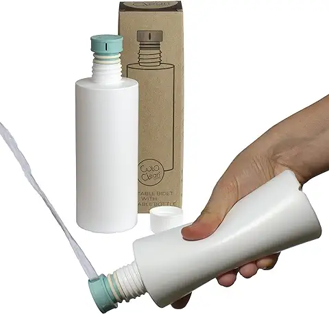 CuloClean Bidé De Mano con Botella (330ml) para WC. Hecho en España. El Bidet Portátil más Discreto. Ducha Sanitaria, de Viaje, Tapón Acoplable a Cualquier Botella de Plástico (Aguamarina)  