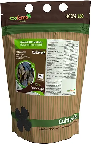 CULTIVERS Abono de Algas Marinas 1 Kg. Fertilizante Orgánico Ecológico Polvo Soluble. Extracto de Algas 100%. Fertilizante Bioactivador a Base de Extractos de Ascophyllum Nodosum. Force Mar Eco  