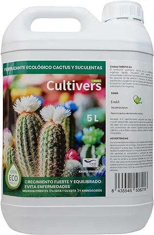 CULTIVERS Fertilizante Cactus y Crasas Ecológico 5 L. Abono Líquido de Crecimiento Saludable con Mayor Floración.  