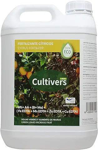 CULTIVERS Fertilizante Cítricos Ecológico de 5 L. Abono Líquido Hojas más Verdes y Aumenta del Tamaño Fruto. Abono 100% Natural  