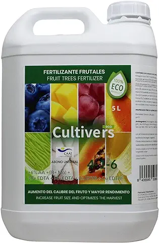 CULTIVERS Fertilizante Ecológico para Frutales Líquido de 5L. Intensifica el Sabor y Aumenta el Tamaño. Abono 100% Orgánico con Macronutrientes y Micronutrientes. (5 L)  