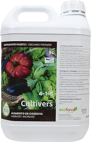 CULTIVERS Fertilizante Huerto Líquido Ecológico 5 L Abono para Hortalizas 100% Orgánico y Natural. Mejor Sabor, Mayor Calidad, Potencia el Crecimiento y Aumenta la Cosecha  