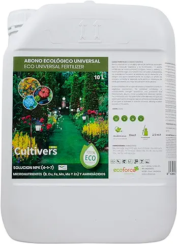 CULTIVERS Fertilizante Universal Ecológico Líquido de 10 L. Abono 100% Orgánico y Natural. Solución NPK (4-1-7) con Micronutrientes (B, CU, Fe, MN, Mo Y Zn) con Aminoácidos  