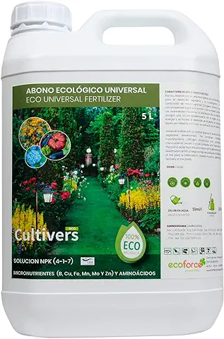 CULTIVERS Fertilizante Universal Ecológico Líquido de 5L. Abono 100% Orgánico y Natural. Solución NPK (4-1-7) con Micronutrientes (B, CU, Fe, MN, Mo Y Zn) con Aminoácidos  