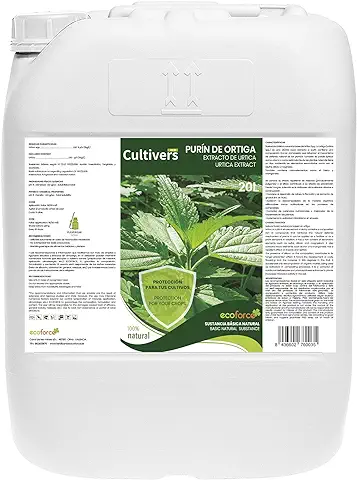 CULTIVERS Purín de Ortiga Ecológico de 20 L. Acción Insecticida, Fungicida, Acaricida. Corrige la Clorosis Férrica. Control de Plagas y Hongos Sustancia Básica Natural. Poder Reverdeciente  