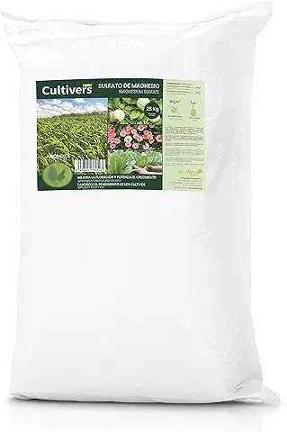 CULTIVERS Sulfato de Magnesio 25 kg. Abono Universal Ecológico 100% Natural. Favorece el Crecimiento de Cultivos, Jardines y Plantas de Interior. Fertilizante de Magnesio alta Solubilidad  