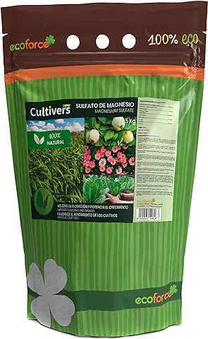 CULTIVERS Sulfato de Magnesio de 5 kg. Abono Universal Ecológico 100% Natural. Favorece el Crecimiento de Cultivos, Jardines y Plantas de Interior. Fertilizante de Magnesio alta Solubilidad  