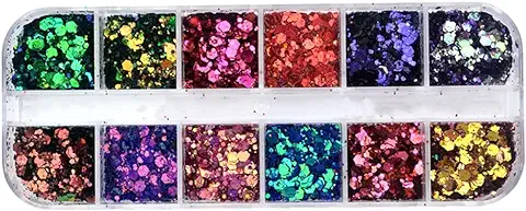 CWED 12 Purpurina cara Botes Purpurina Polvo, Purpurina Maquillaje,Glitter Flakes Brillantes para Uñas Lentejuelas Brillos Decoración para Cara, Nail Art, Cabello y Cuerpo  