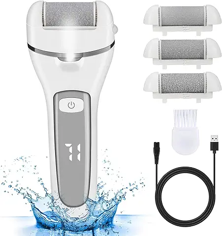 Czemo Lima Eléctrica Pies Pedicura Profesional Lima Durezas Pies Recargable Aparato de Pedicura Eléctrico Eliminar las Durezas y las Callosidades Cuidado Pies con 3 Rodillos (Blanco)  