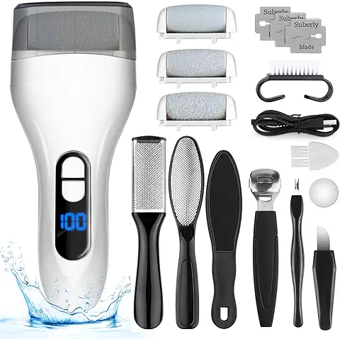 Czemo Lima Eléctrica Pies Pedicura Profesional Lima Durezas Pies Recargable Aparato de Pedicura Eléctrico Eliminar las Durezas y las Callosidades Cuidado Pies con 3 Rodillos  