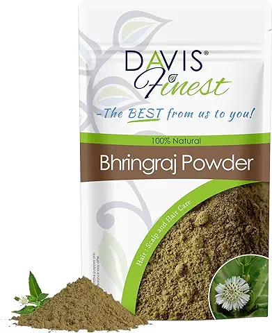Davis Finest Polvo de Bhringraj – Mascarilla de Pelo Natural - Crecimiento de Cabello - Tratamiento Anticaída para Pelo Dañado – Acondicionador de Pelo, Más Largo, Fuerte, Grueso y Brillante, 100 g  
