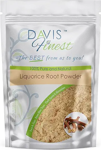 Davis Finest Polvo de Regaliz – Despigmentante Facial Natural, Mascarilla de Cara, Ilumina, Blanquea, Hidrata, Corrige Marcas de Acné, Puntos Negros, Manchas, Aclara, Iguala el Tono de Piel, 100 g  