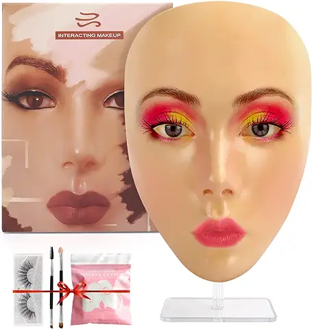 Deciniee Práctica de Maquillaje Cara,Cara de Entrenamiento de Silicona con 2 Bolígrafos Cosméticos 5 Pares de Pestañas y Almohadillas de Algodón, Práctica Realista Reutilizable de Pintura Naturaleza  