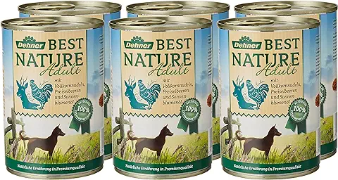 Dehner Best Nature Comida para Perros Adulto, Salvaje y Pollo con Pasta, 6 x 400 g (2,4 kg)  