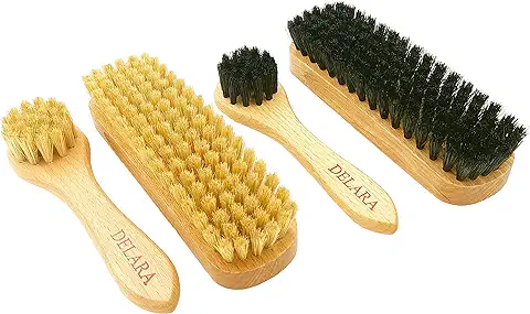 DELARA Conjunto de Cepillos para Zapatos: Pequeños Cepillos para Zapatos y Cepillos de Crema Hechos de Cerdas Naturales, un Total de 4 Piezas  