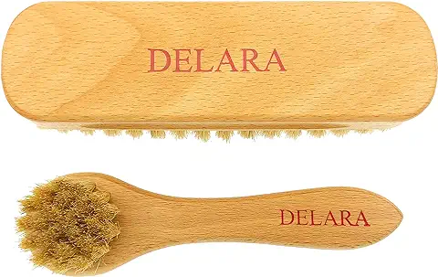 DELARA Un Cepillo para Zapatos y un Cepillo de Crema de Cerdas Naturales – Color: Natural  