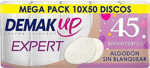 Demak'Up Expert 10x50 Discos de Algodón Desmaquillantes Ovales - Fibra de Algodón Natural sin Blanquear - 500 Discos de Algodón  