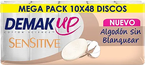 Demak'Up Sensitive 10x48 Discos de Algodón Desmaquillantes Ovalados - Fibra de Algodón Natural Sin Blanquear - 480 Discos de Algodón  