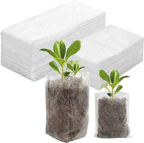 Dereine 200 Piezas Bolsas de Vivero no Tejidas, Bolsas de Cultivo de Plantas, Degradable Bolsa de Vivero Planta, Sacos para Plantar Plantas para Suministros de Jardín (8 x 10 cm + 16 x 20 cm)  