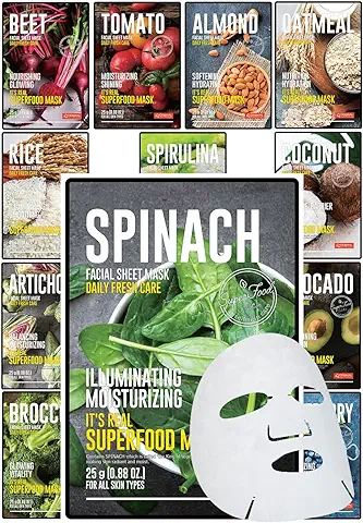 DERMAL Súper Alimentos Mascarillas Cuidado de la Piel- Paquete de 12 Mascarillas Faciales para una piel Brillante y Refrescante - Mascarillas Hidratantes  
