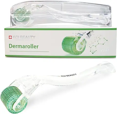 Dermaroller Koi Beauty Rodillos Facial con 200 Verdadero Microagujas Titanio Derma Roller 0.5mm para Casa, Masajeador Mincroneedling para cara y cuerpo Tratar Antiedad crecimiento de barba y cabello