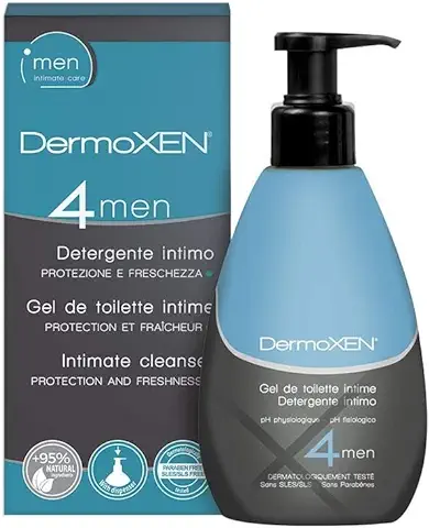 Dermoxen 4 Men Gel Limpiador Íntimo Antibacterias para Hombres. Jabòn Intimo con Fibras Prebióticas Contra el Mal Olor Íntimo. Higiene Íntima Masculina - 125 Mililitros  