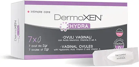 Dermoxen Hydra Óvulos Vaginales Hidratantes con Ácido Hialurónico. Ayuda a Combatir la Sequedad Vaginal, el Ardor, el Picor y la Irritación. Ideal en la Menopausia. 7 Piezas  