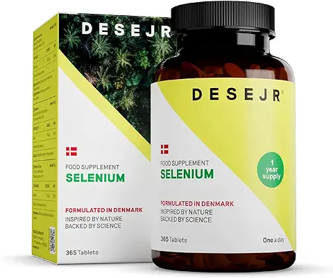DESEJR Comprimidos de Selenio (suministro de 1 Año), Apoya al Sistema Inmunológico y a una Función Tiroidea Estable, Fortalece el Cabello y las Uñas, 1 Tableta/día  