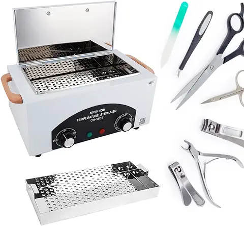 Desinfección Esterilizador Aire Caliente, 300W 1.5L 200℃ Esterilizador Calor Seco Esterilizador Alta Temperatura Esterilizador Herramientas para Uñas con Temporizador y Luz Indicadora para Peluquería  