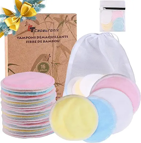 Desmaquillador de Fibra de Bambú 丨 16 Piezas + 2 Bolsas de Lavandería 丨 Desmaquillador de Fibra de Bambú Orgánico Natural Elimina Fácilmente el Maquillaje Facial, no Genera Bacterias, Super Suave  