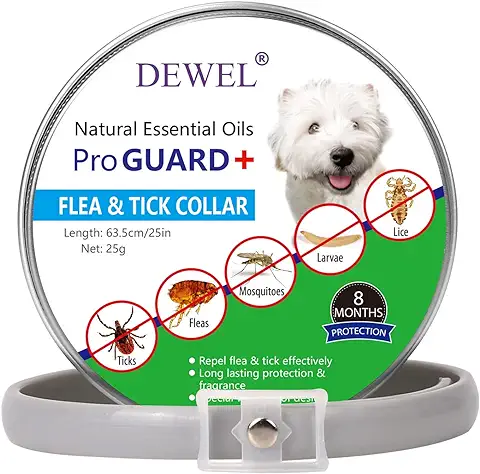 DEWEL Collar Antipulgas para Mascotas, Collar Contra Pulgas, Garrapatas, Mosquitos, Piojos y Larvaes para Perros Grandes Medianos y Pequeños  