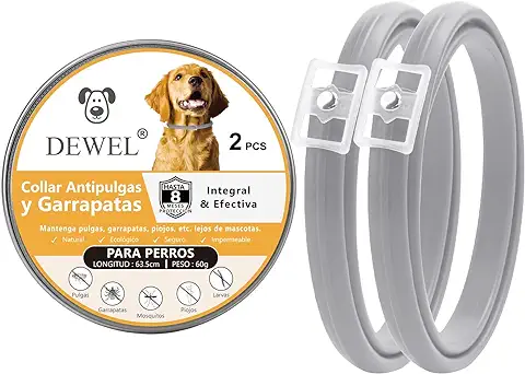 DEWEL Set de 2 Collar Antipulgas y Garrapatas, 8 Meses de Protección, Collares Perros Contra Pulgas Garrapatas Mosquitos, Impermeable y Ajustable, 63,5 cm, Gris, Nuevo Paquete  