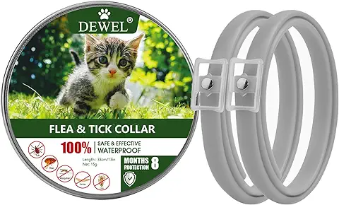 DEWEL Set de 2 Collar Gato Contra Pulgas, Garrapatas y Mosquitos, Collar Antipulgas y Garrapatas 34,5cm para Gatos y Perros Pequeños y Medianos, 8 Meses de Protección  