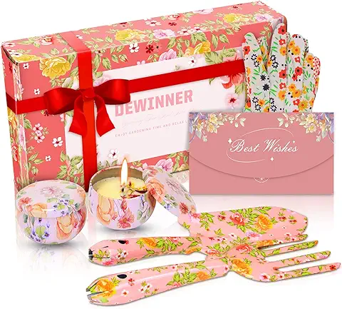 DEWINNER Herramientas De Jardinería, con Diseño Floral, Juego De Regalos De Jardinería para Mujeres, Mango Ergonómico, Regalo De Jardinería, Mujeres, Incluyendo Velas Perfumadas, etc.  