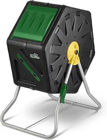 DF OMER Compostor Pequeño – Contenedor Compacto de una Sola Cámara para Jardín – Capacidad Resistente de 18.5 Galones (70 L) – Barril Giratorio con Protección UV  