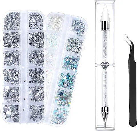 Diamantes de Imitación para Decoración de Uñas 3600 Piezas, Accesorios de arte de Uñas y Piedras para Uñas de Cristal Transparente con Bolígrafos de Puntos y Pinzas de Recogida, Herramienta Bricolaje  