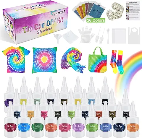 DIDUDE 178 Piezas Kit de Teñido Anudado,26 Colores Kit de Teñido Anudado de Bricolaje,Conjunto de Tinte Tie Tie de Camisa Tela Tinte Duministros No Tóxico,Dye Kits de Actividades Para Adultos y Niños  