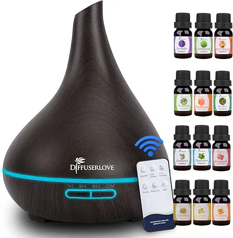 Diffuserlove 500ML Difusor de Aromas Humidificador Aceites Esenciales Fragante Vaporizador Humificador, 7 Colores LED, 4 Temporizadores, Apagado Automático sin Agua para Office Home Dormitorio  