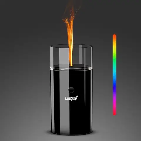 Difusor Aceites Esenciales con Efecto Llama, LUUGUYI Ultrasonico Difusor de Aromas con 7 Colore LED, Silencioso Humidificador Aceites Esenciales sin Cable para Oficina, Casa, Coche, Aromaterapia  