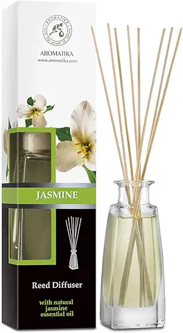 Difusor Aromas de Jazmíne 100ml con 10 Palitos de Bambú - Aroma Fresco y Largo - Puro Aceite Jasmine para Cuartos - Hogares - Oficinas - Restaurantes - Aromaterapia  