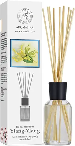 Difusor Aromas de Ylang-Ylang 100ml - Aroma Fresco y Largo con 10 Palitos de Bambú - Puro Aceite Ylang para Cuartos - Hogares - Oficinas - Restaurantes - Aromaterapia  