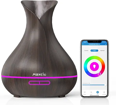 Difusor de Aroma Alexa 400ml Maxcio Humidificador Ultrasónico Aceites Esenciales 7-Color LED 2 Modos de Niebla Compatible con Amazon Alexa y Google Home sin Mando a Distancia  
