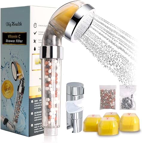 DigHealth Cabezal Ducha Filtro con Vitamina C, Ducha de Iones Negativos de Mano Elimina Flúor y Cloramina, Ablanda el Agua Dura, Aumenta la Presión Mientras Ahorra Agua, Instalación Fácil  