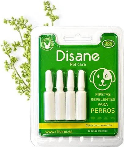 DISANE Pipetas Antiparasitarias para Perros 100% Naturales | 4 Uds | 4 Meses de Protección Contra Insectos y Parásitos: Pulgas, Garrapatas y Mosquitos | Antipulgas Sin Toxicidad para el Perro  