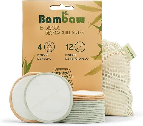 Discos Desmaquillantes | 16 Discos Desmaquillantes Reutilizables | Con Bolsa de Lavado | Hechos en Fibra de Bambú | Desmaquillante Facial | Lavables | Aptos Para Todo Tipo de Pieles | Bambaw  