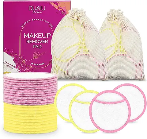 Discos Desmaquillantes Reutilizables 18 Piezas,DUAIU Algodones Desmaquillantes Reutilizables Almohadillas de Algodón Lavables Orgánico de Bambú de Doble Cara,con Bolsa de Almacenaje y Lavado  