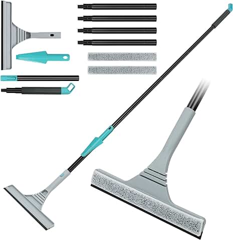 DOBIGER Limpiacristales Extensible Profesional, 2 en 1 Limpia Cristales Extensible Ventanas, Limpiador Cristales Telescopico 65-154cm para Limpiar Cristal, Ventana y Espejo, Gris  